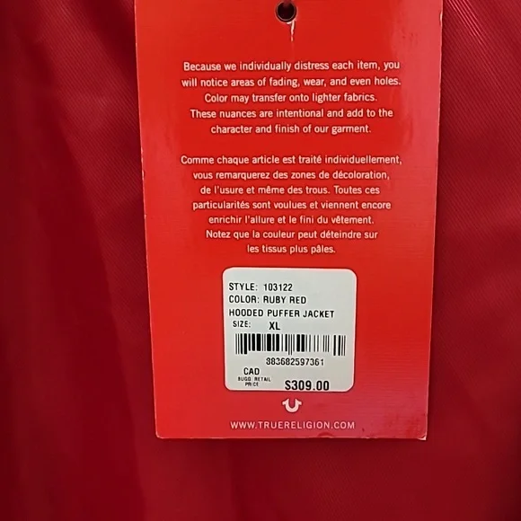 True Religion, Mens, Red Puffer Jacket - Picture 8 of 10